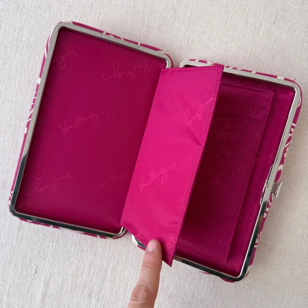 Vera Bradley Quilted Magenta White‎ Floral Double Frame Wallet Clutch 8x5